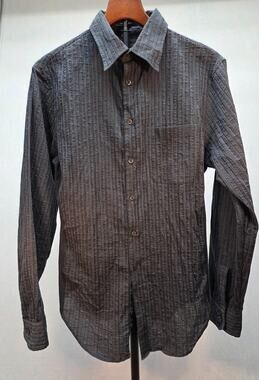 Armani Collezioni Grey Black Striped Seersucker Long Sleeve Mens Luxury Shirt (M